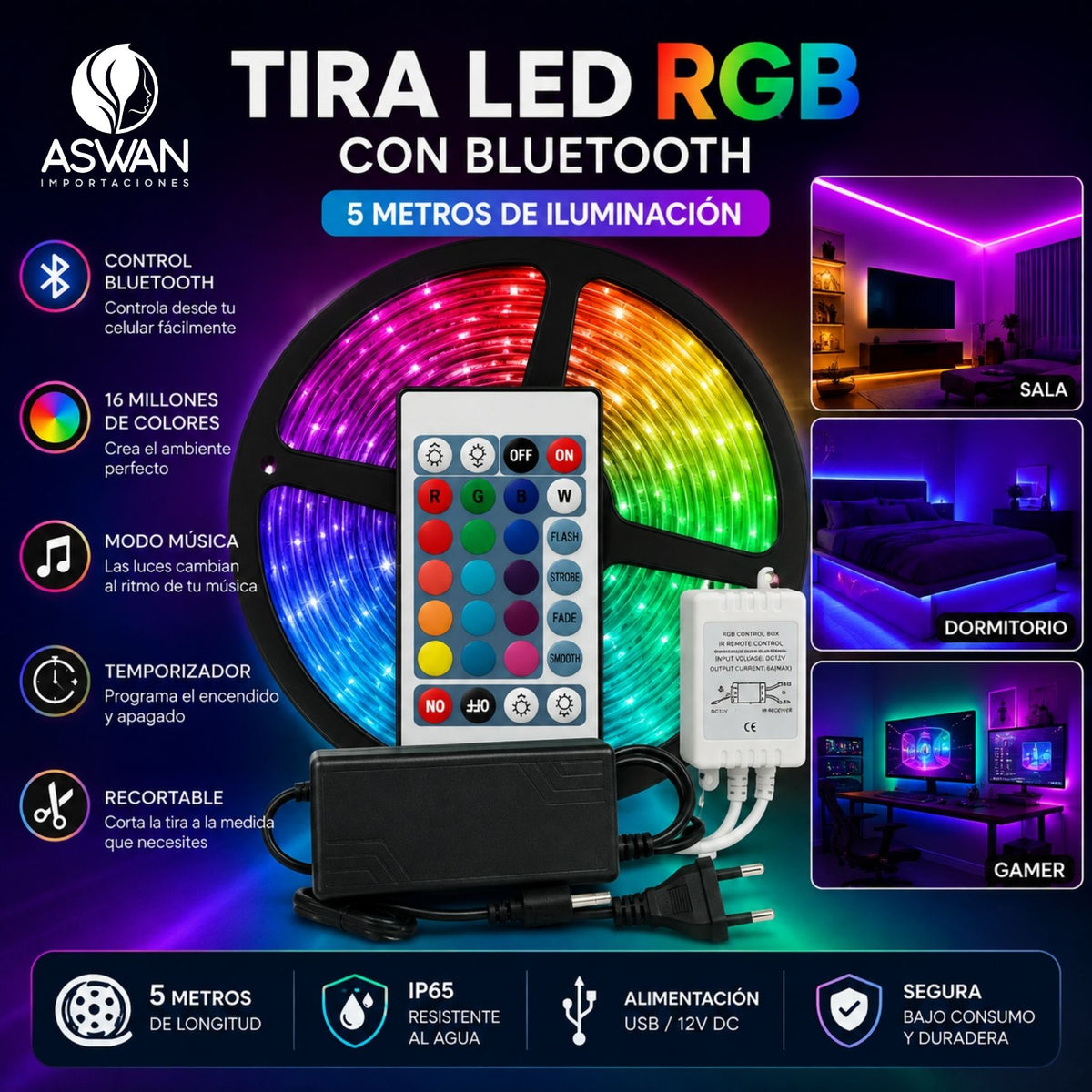 Luces LED RGB Bluetooth 5 Metros
